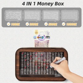 Giftota Wooden Money Box 4 IN 1, 10000 5000 3000 1000 Pound Savings Challenge Money Box Bank Cash, Happy Birthday Gift Present for Boys Girls Women Men Friend Mother Father