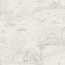 York Wallcoverings FH4033 Pasture Toile Wallpaper Beige/Gray