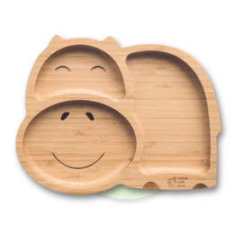 Moon and Moo Hippo Bamboo Suction Plate for Kids, Toddlers and Baby Weaning - Non-Toxic – Plastic Free - Stay Put - Baby Suction Plate - Baby Weaning Set
