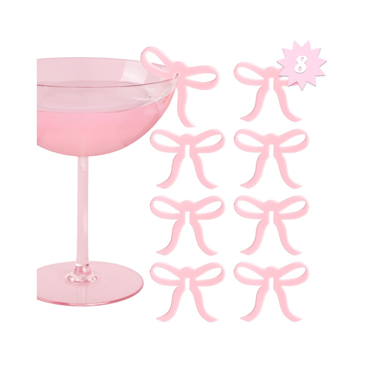 xo, Fetti Pink Bow Drink Markers - 8 count, 2