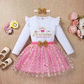 DDLUZQual - Conjunto de 2 vestidos de princesa de cumpleaños para niños pequeños y niñas, playera + falda de tutú de burbujas, 6092long, 2-3T