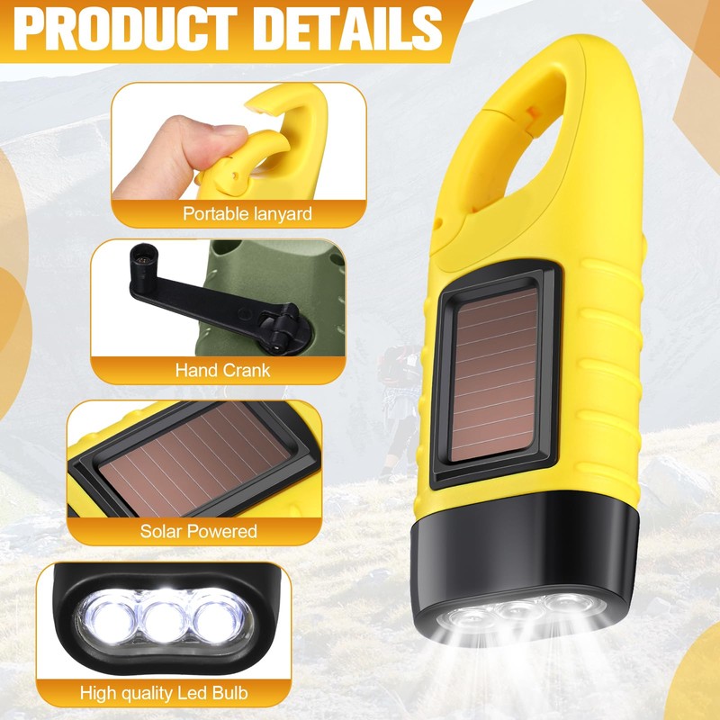 Mudder 6 Pcs Hand Crank Solar Powered Flashlights Emergency Rechargeable