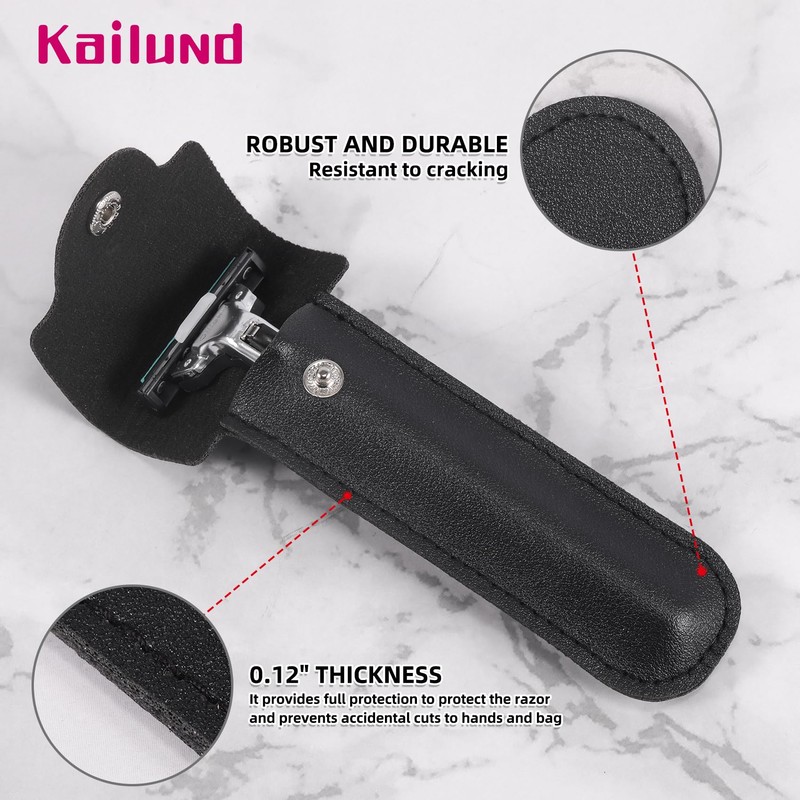 Kailund Razor Travel Case, PU Leather Safety Razor Case for
