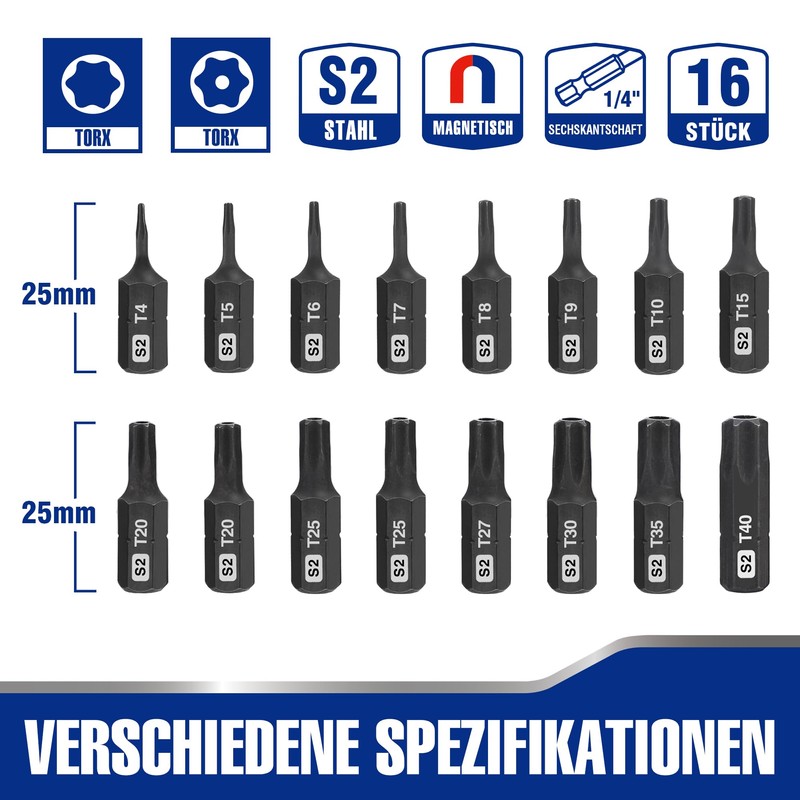 WORKPRO 16-Piece Screwdriver Bit Set, Torx Bit Set Made of