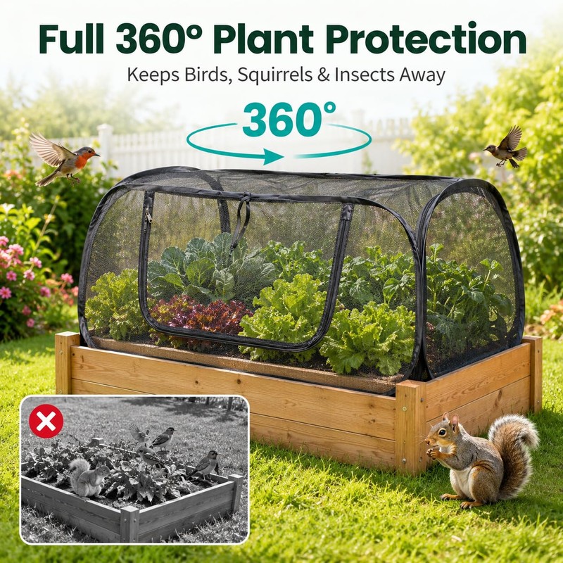 2PCS Pop Up Mesh Plant Covers for Raised Beds, Foldable