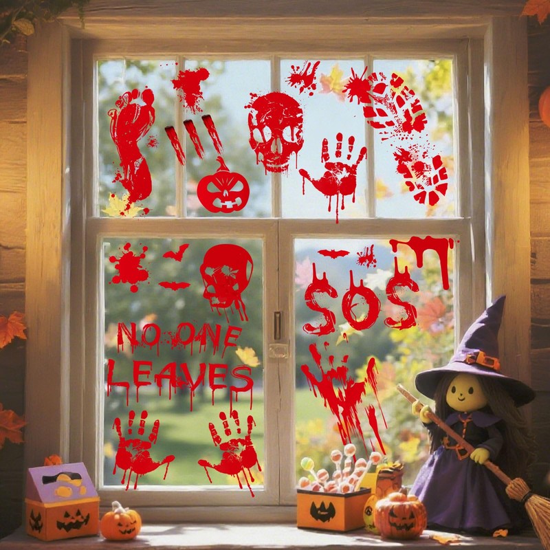 AhfuLife 108Pcs Halloween Window Stickers, 9 Sheets Reusable Halloween Window
