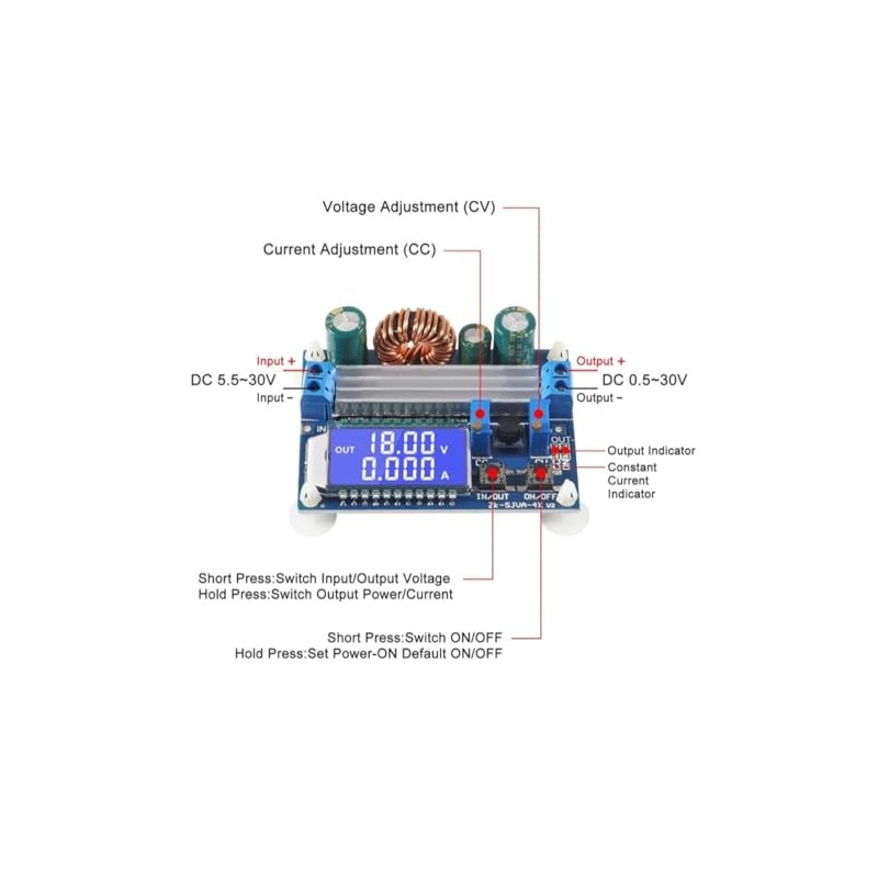 DC Buck Boost Converter, 5.5-30V to 0.5-30V, 4A 35W LCD
