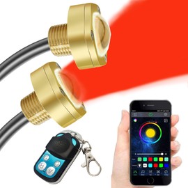 JXOFROAD 2PCS IP68 Underwater Standard 1/2" NPT Boat Drain Plug Lights with RF& APP Control for Fishing Driving Swimming, Anti-Corrosion &Smart Cooling System Marine Boat Light, 4100LM,40W (Red)