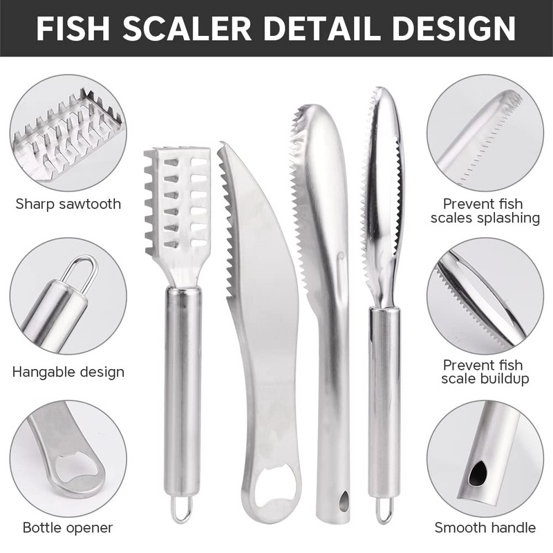 8PCS Fish Scaler Remover, Stainless Steel Fish Scaler with Gloves,