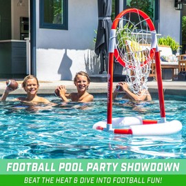 GoSports Splash Pass Floating Pool Football Game Includes Hoop, 4 Footballs and Pump