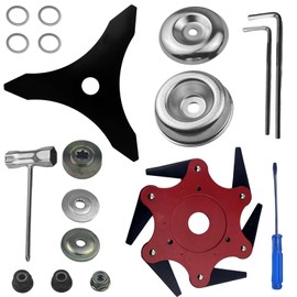 GRWZMGD Steel Trimmer Head 3 Teeth Brush Cutter Blade & 6 Steel 65Mn Razors Trimmer Head, Universal Weed Eater Blades Metal with Universal Adapter Kit, Compatible with String Trimmers