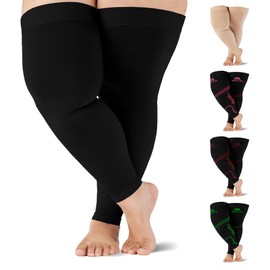 Mojo Compression Socks 6XL Thigh-Hi Stockings - Promoting Better Circulation and Reducing Leg Discomfort for Calf & Thigh - Unisex, Black, with Grip Top Extra Wide Ankle - A609BL9-1 Pair