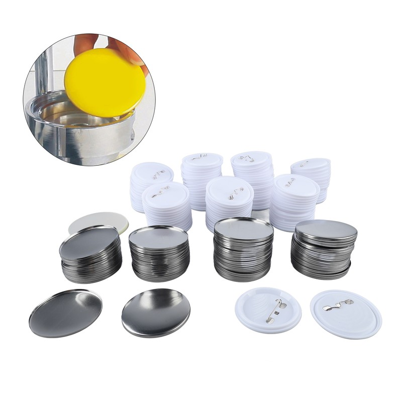 100 Set Pin Back Button Parts 2.3in Diameter Tinplate Plastic