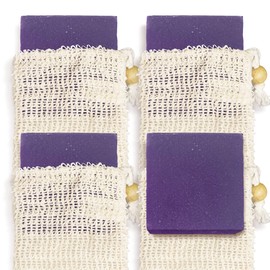 Age of Sage Natural Soap Bar w/Sisal Bag, Vegan Artisan Soap Bar Set for Men & Women, Body Soap in Bar Soap Pouch, Natural Bath Soaps w/Essential Oils, 4 Plain Body Soap Bars, Oakmoss Lavender