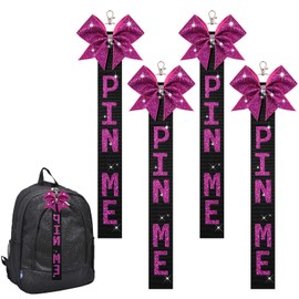 Aileam 4 PCS Pin Me Ribbon Cheer Bag Bow Keychain with Rhinestones Cheerleading Pin Holder for Teen Girls Cheer Competition Gifts Cheer Clips Cheerleader Accessories