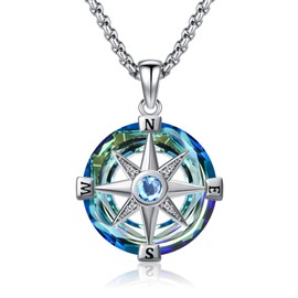 Eusense Compass Necklace for Men Women Compass Jewelry 925 Sterling Silver Compass Locket Necklace that Holds Pictures Compass Urn Necklace for Ashes, Sterling Silver, Amethyst