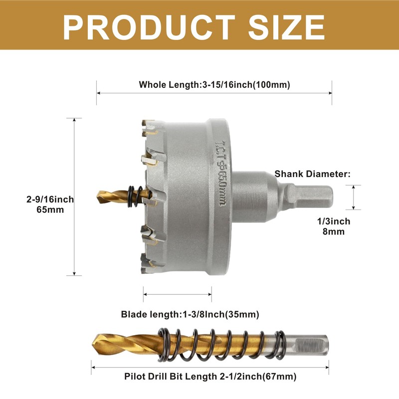 REETAI-FOUR 2-9/16'' TCT Hole Saw Kit Tungsten Carbide Tipped Hole