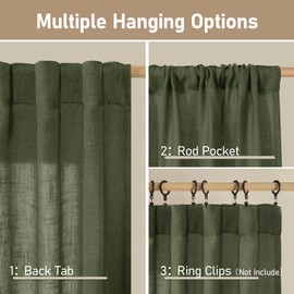 LAMIT Olive Green Linen Kitchen Curtains 24 Inch Length, Semi Sheer Light Filtering Window Panels Back Tab and Rod Pocket Drapes for Basement/Small Windows, 25 x 24 Inch, 2 Panels