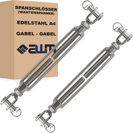 Stainless Steel VA4 Rope Tensioner Wire Rope Turnbuckle Wire Tensioner Tensioner Tensioner - Pack of 2 (Fork x Fork (Open) - M10)