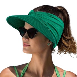 Sombrero con Visera De ala Ancha para Mujer, Sombreros para El Sol De Verano UPF 50+, Protección UV, Sombreros De Playa, Visera De Golf Plegable para Mujer, Gorra De Playa con Cola De Caballo