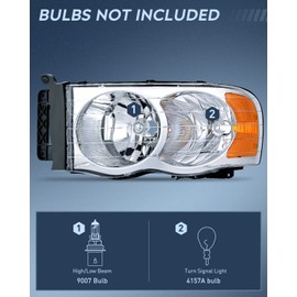 Nilight 2002 2003 2004 2005 Ram 1500 2500 3500 Headlight Assembly Chrome Housing Amber Corner Clear Lens Headlamp Replacement Driver and Passenger Side 2 Pack