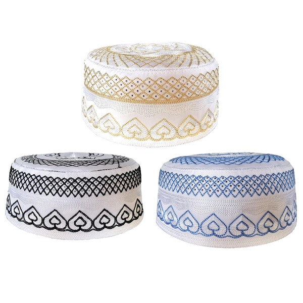 HIQIU Pack of 3 Muslim Hat Men's Prayer Hat Arabic