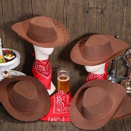 Hillban 12 Pack Cowboy Hat and Bandana Set, Cowgirl Hats Felt Cowboy Party Hats Bulk Western Bandanas for Party Costume(Brown)