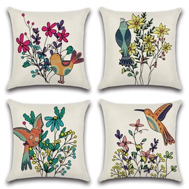 Artscope Set of 4 Waterproof Cushion Covers 45x45cm, Decorative Textile Bird Pattern Throw Pillow Covers, Perfect to Outdoor Patio Garden Bench Living Room Sofa Farmhouse Decor