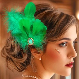GENBREE 1920s Feather Hair Clip Green Flapper Headband Fascinator Headpiece Hair Accessories for Women