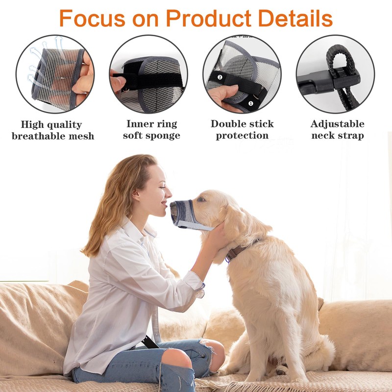 Denwwico Dog Muzzle, Breathable Adjustable Soft Mesh Muzzle for Small