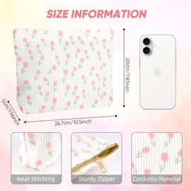 Ksriylm Cute Floral Makeup Pouch for Women Small Make Up Bag for Purse Zipper Initial Makeup Cosmetic Bags Pouches for Purse Aesthetic Travel Toiletry Bags, Pink Rose