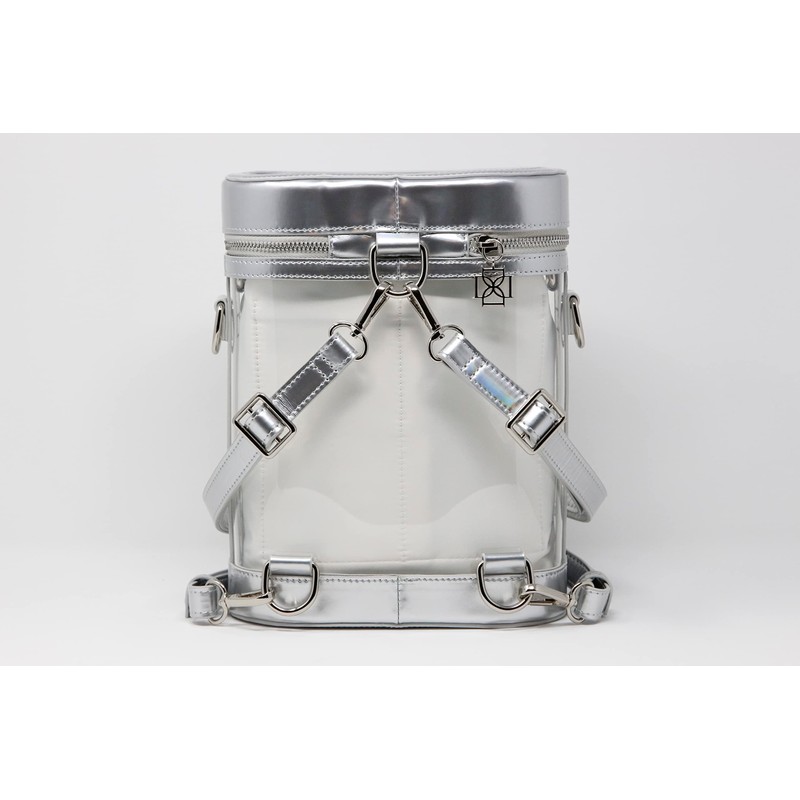 DOMINIE Clear Backpack Silver Holographic Leather Trim with Removable Interchangeable