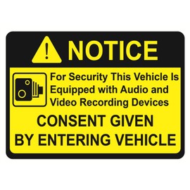 Camera Recording Sticker,2.5x3.5 inch 4pcs Notice Vehicle is Equipped with Audio and Video Recording Devices Consent by Entering car Sticker