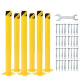Safety Bollard 6 Packs, 42 Inch Height Bollard Post, 4.5 Inches Diameter Steel Pipe, Yellow Safety Steel Bollard with 24 Anchor Bolts, Driveway Security Bollards for Traffic-Sensitive Area