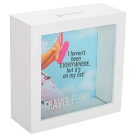 Jozie B Travel Fund Haven't Been Everywhere But on My List 6 x 6 Wood Shadow Box Bank