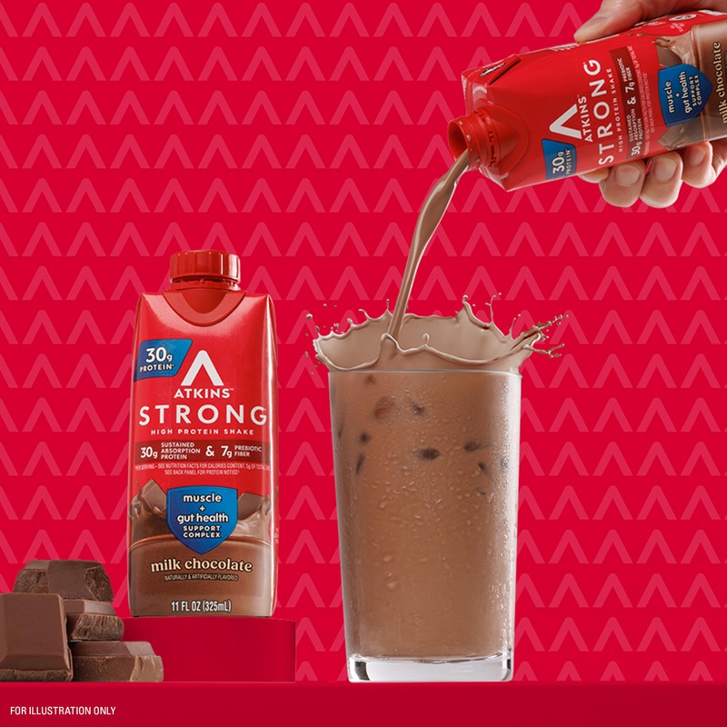 Atkins Strong High Protein Shake, Milk Chocolate, 30g Protein, 7g