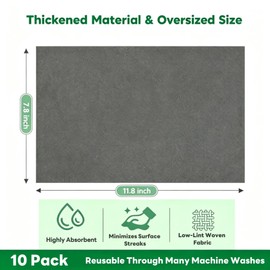 Thickened Magic Cleaning Cloths 10 Pack, Streak-Free Microfiber Towels, High-Absorbency Reusable Wipes for Glass, Windows, Kitchen & Car, 11.8"x7.8" Gray