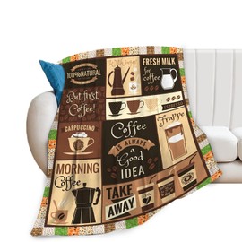 Coffee Blanket Coffee Gifts for Girls Boys Men Motivational Coffee Food Throw Blanket for Couch Sofa Bed Soft Warm Flannel Fleece for Kids Adults 40"x50"