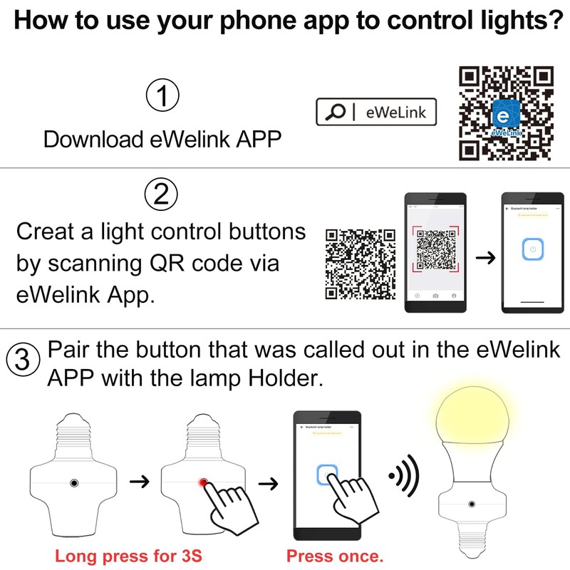 QIACHIP Ewelink 2.4G Wireless Remote Control Light Socket E26 E27