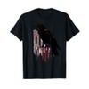 Black Crow Silhouette Distressed USA Flag Dystopian Artwork T-Shirt