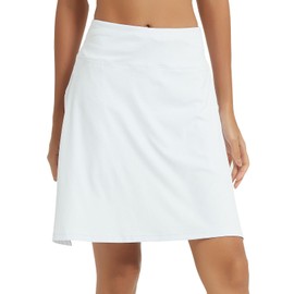 NOOYME 20" Skorts for Women Athletic Modest with Pockets Knee Length Tennis Golf Skirts (X-Large,White)