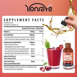 Liposomal Uric Acid Drops, Tart Cherry Supplement with Celery Seed & Boswellia Extract – Muscle, Detox, Joint and Kidney, Uric Acid Cleanse Liquid Supplement– 4 FL OZ (1 Bottle)