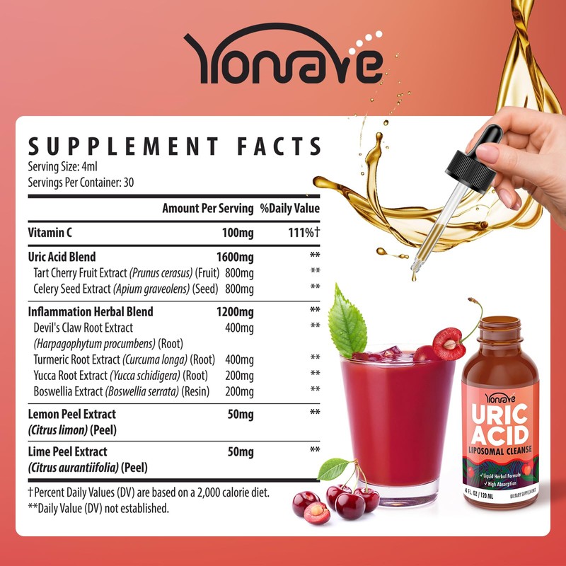Liposomal Uric Acid Drops, Tart Cherry Supplement with Celery Seed