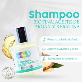 Vemare Cosmetics Shampoo de Biotina, Aceite de Argán y Keratina Repara el Cabello Dañado100ml