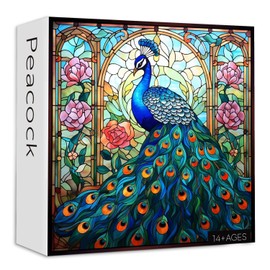 Stained Glass Peacock Puzzles for Adults 1000 Pieces, Vintage Bird Art Puzzle, Impossible Hard Challenging Jigsaw Puzzles for Adults, Colorful Peacock Garden Puzzle as Home Wall Decor