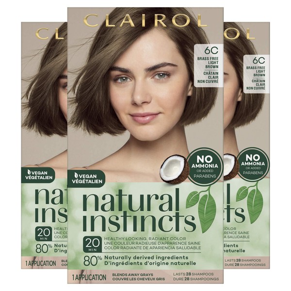 Clairol Natural Instincts Semi-Permanent Hair Dye, 6C Light Brown Hair Color, 3 Count