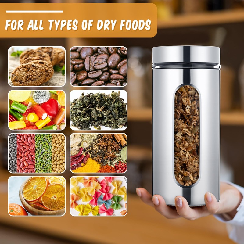 Mimorou 3 Pcs Stainless Steel Canister Set with Glass Windows