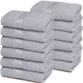 BELIZZI HOME Paños de algodón ultrasuaves, contiene 12 paños faciales de 12 x 12 pulgadas, ideales para uso diario, toallas faciales compactas y ligeras, multiusos, color gris claro