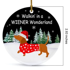 Dachshund Ornament, Walkin in A Wiener Wonderland Dachshund Christmas Ornament, Ceramic Funny Dog Christmas Ornaments, Dachshund Lovers Gift Idea for Christmas Decoration, Dog Gifts for New Year