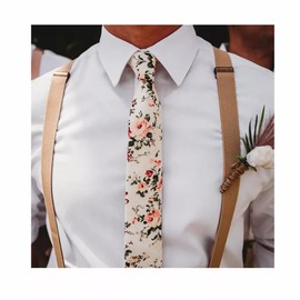 DB Dickie Bow Men's Luxury Cotton Skinny Neck Tie (Cream Floral) - suitable for formalwear, office, weddings, parties, grooms & groomsmen outfits